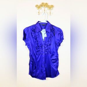 ANTONIO MELANI Vibrant Putple Ruffle-Front V-Neck Satin Blouse. Size S